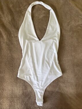 White Halter Top One-Piece Bodysuit